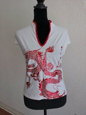 IMG, white tank top with red dragon print design
